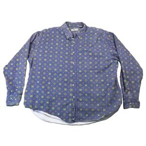 River Trader Shirt Men 2XL Blue All Over Print Long Sleeve Preppy 90s Vintage